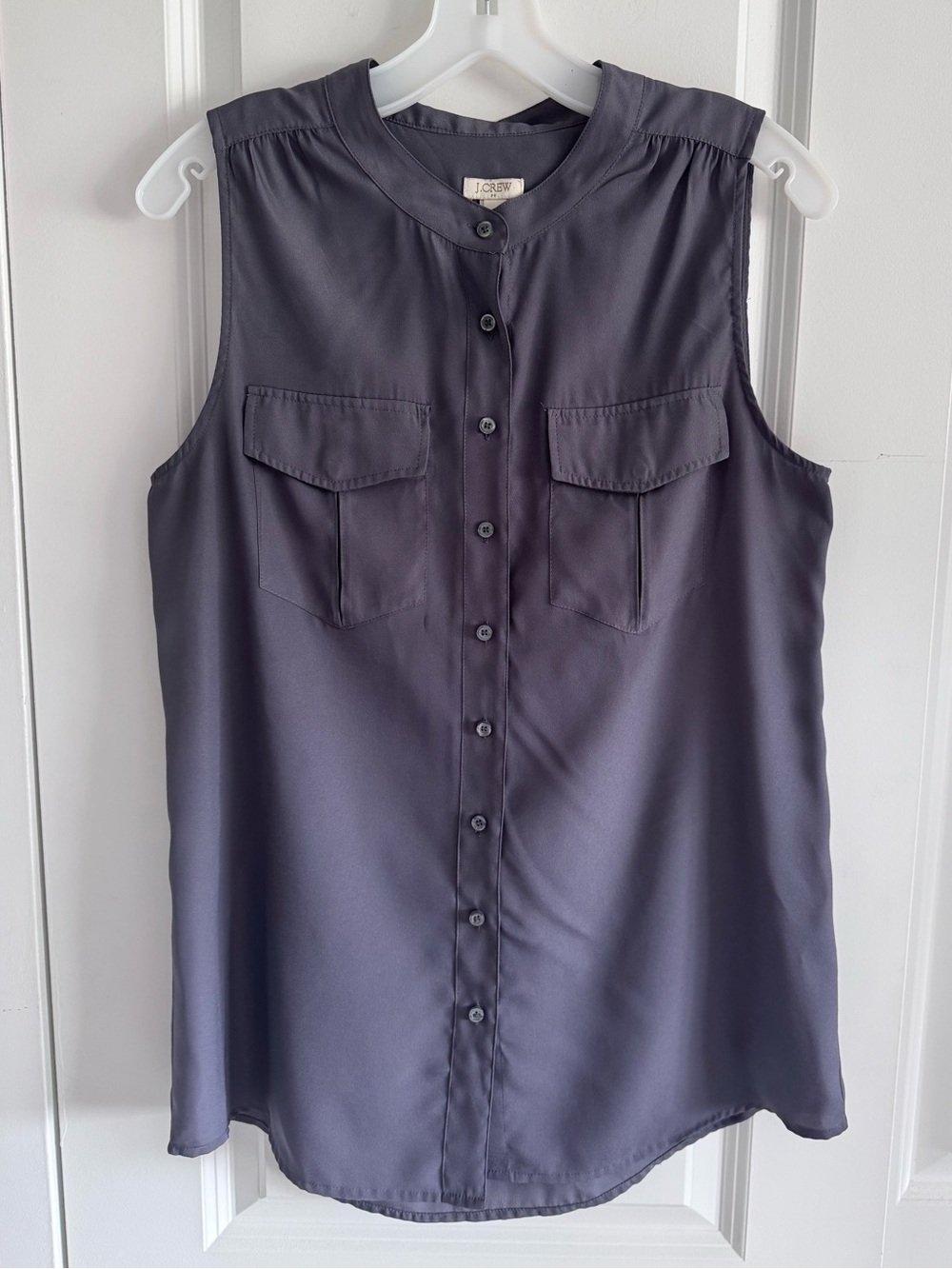 J. Crew Sleeveless Button-Front Blouse - Charcoal Gray